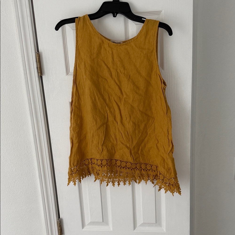 Sleeveless Mustard Crochet-Hem Tank Top